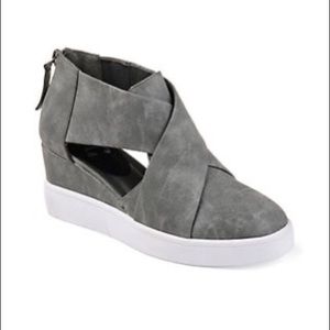 Journee Collection Grey Criss Cross Wedge Sneaker